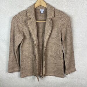 NWT Chicos Tan‎ Metallic Fringe Tweed Sweater Cardigan Blazer Size 1/M Career